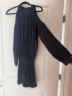 Black Cold-Shoulder Long Sleeve Drop Waist Mini